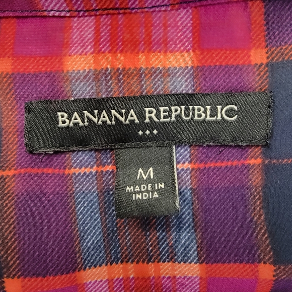 Banana Republic Factory Button-up Shirt Sheer Pink Blue Plaid Long Sleeve Preppy - Picture 6 of 12